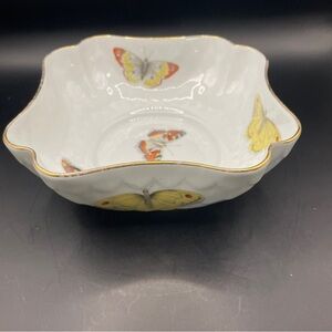 Porcelain Butterfly Bowl with Gold Trim - Yellow & Orange Accents
